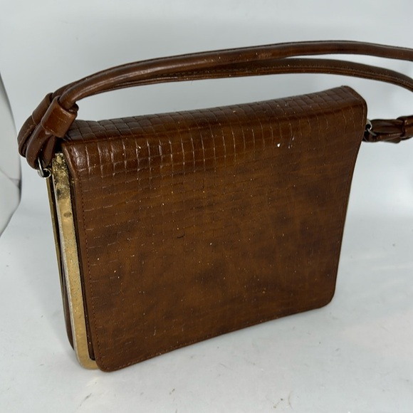 Handbags - Vintage Classic Bag by Camel, Cognac Brown Faux Alligator Skin Finish